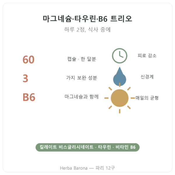 마그네슘 비스글리시네이트 타우린 B6 Nutripure 60캡슐 장점과 데이터 Paris Herba Barona