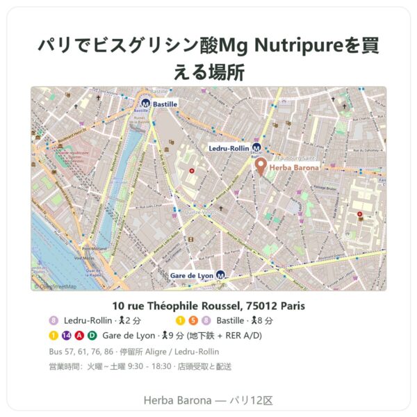 取扱店 ビスグリシン酸マグネシウム タウリン B6 Nutripure 60カプセル - Herba Barona Paris