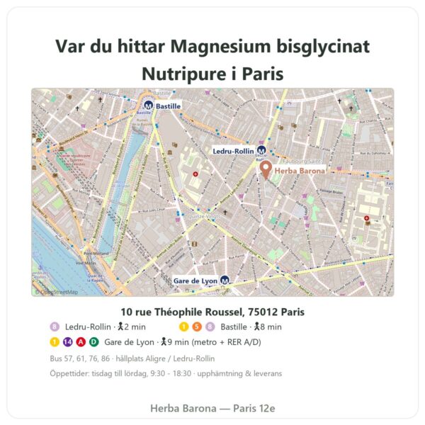 Var man hittar Magnesium Bisglycinat Taurin B6 Nutripure 60 kapslar - Herba Barona Paris