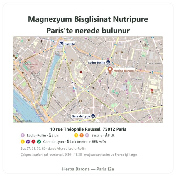 Nerede bulunur Magnezyum Bisglisinat Taurin B6 Nutripure 60 kapsül - Herba Barona Paris