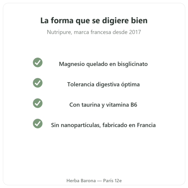 Magnesio Bisglicinato Taurina B6 Nutripure 60 cápsulas calidad Paris Herba Barona