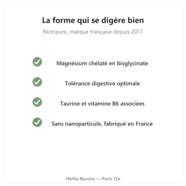 Magnésium bisglycinate 60 gélules Nutripure qualité Paris Herba Barona