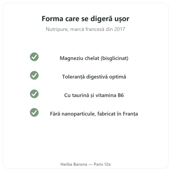 Magneziu Bisglicinat Taurină B6 Nutripure 60 capsule calitate Paris Herba Barona
