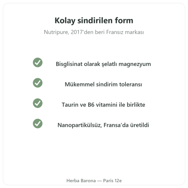 Magnezyum Bisglisinat Taurin B6 Nutripure 60 kapsül kalite Paris Herba Barona