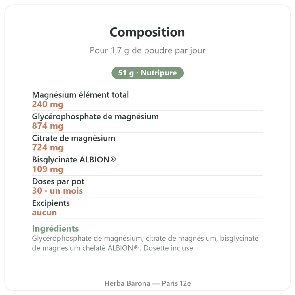 Magnésium³ Poudre 51 g Nutripure composition Paris Herba Barona