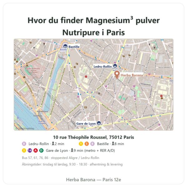 Hvor man finder Magnesium³ pulver Nutripure 51 g - Herba Barona Paris