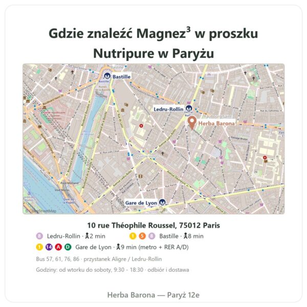 Gdzie znaleźć Magnez³ w proszku Nutripure 51 g - Herba Barona Paris