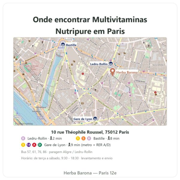 Onde encontrar Multivitaminas Nutripure 60 cápsulas - Herba Barona Paris