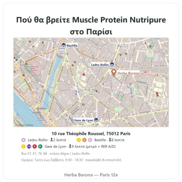 Πού θα βρείτε Muscle Protein Nutripure – ουδέτερη γεύση – 750 g - Herba Barona Paris
