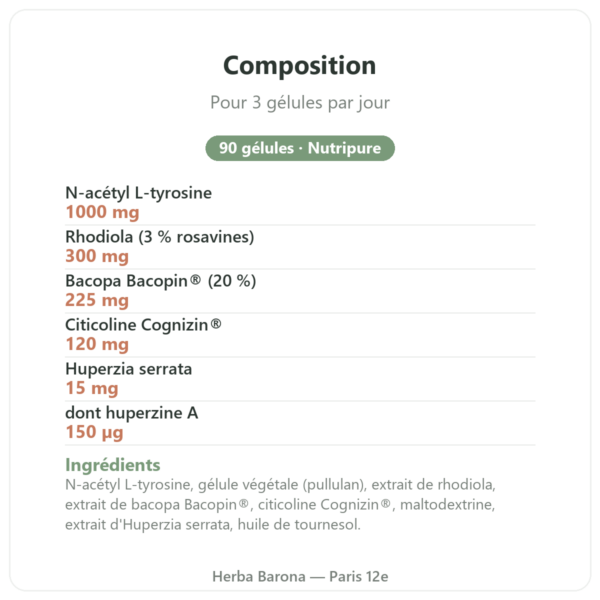 Nootropure Nutripure 90 gélules 1 mois composition valeurs nutritionnelles Paris Herba Barona