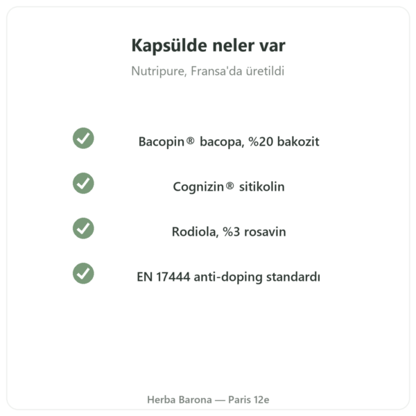 Nootropure Nutripure 90 kapsül (1 ay) kalite Paris Herba Barona