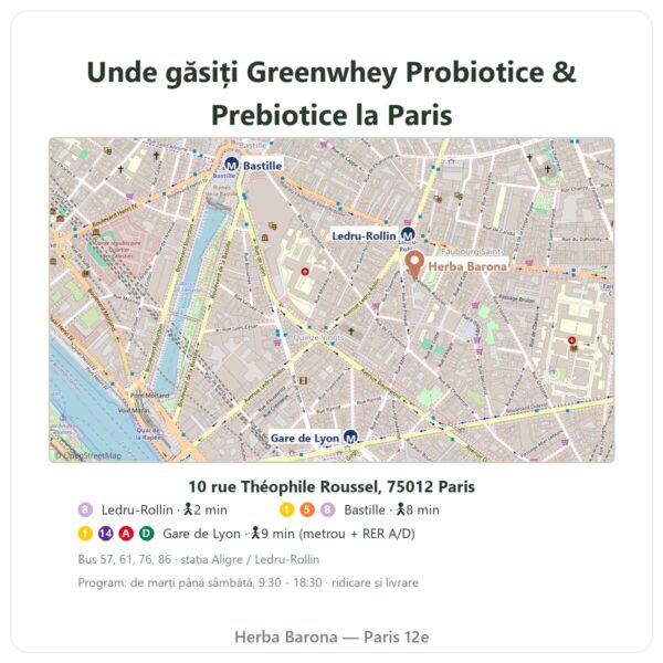 Unde găsiți Greenwhey Probiotice & Prebiotice 60 capsule - Herba Barona Paris