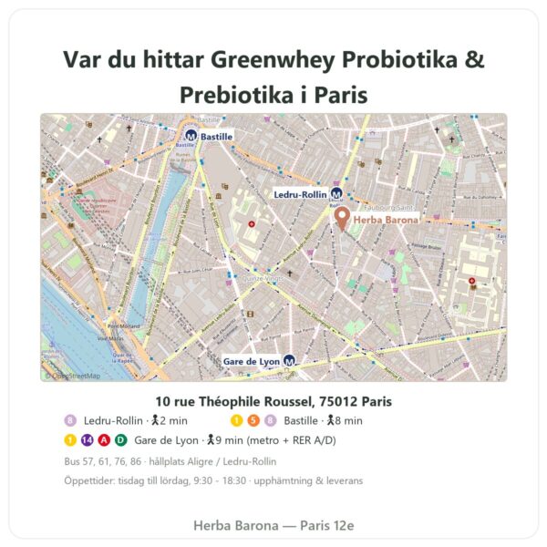 Var finns Greenwhey Probiotika & Prebiotika 60 kapslar - Herba Barona Paris