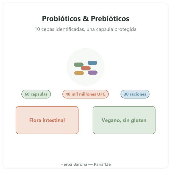 Greenwhey Probióticos & Prebióticos 60 cápsulas presentación Paris Herba Barona