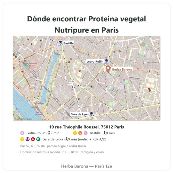 Dónde encontrarla Proteína Vegetal Bio Nutripure neutra 750 g - Herba Barona Paris