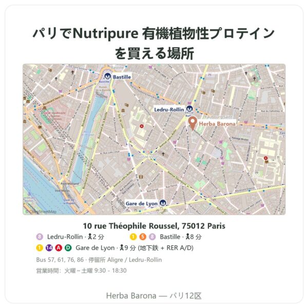 取扱店舗 Nutripure 有機植物性プロテイン プレーン 750 g - Herba Barona Paris