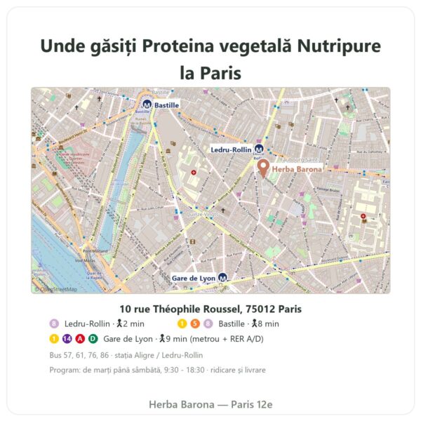 Unde ne găsiți Proteină Vegetală Bio Nutripure neutră 750 g - Herba Barona Paris