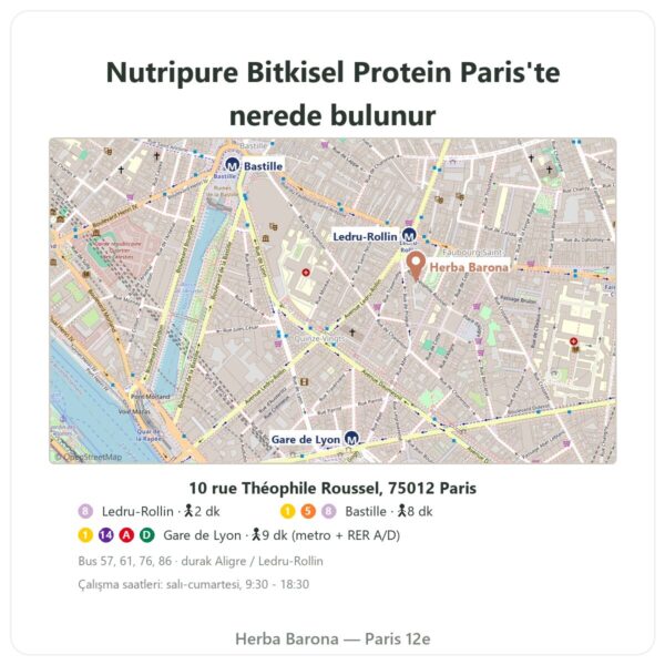 Nerede bulunur Organik Bitkisel Protein Nutripure aromasız 750 g - Herba Barona Paris
