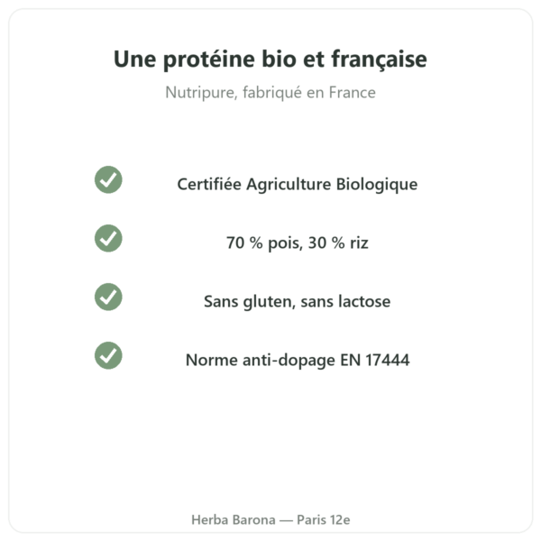 Protéine Végétale Bio Nutripure neutre 750 g qualité Paris Herba Barona