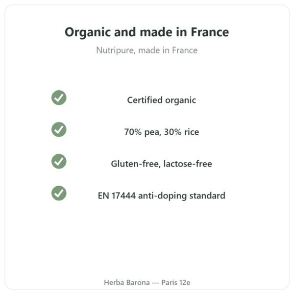 Organic Plant Protein Nutripure unflavoured 750 g quality Paris Herba Barona