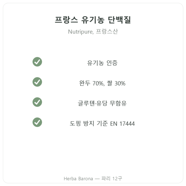 Nutripure 유기농 식물성 단백질 플레인 750 g 품질 Paris Herba Barona