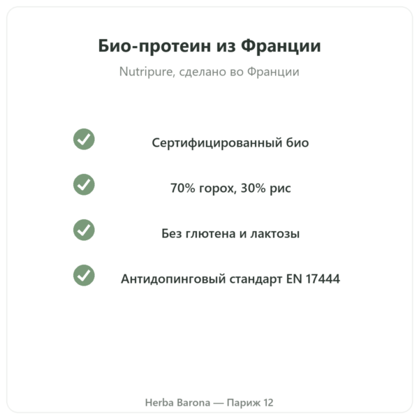 Органический растительный протеин Nutripure, нейтральный вкус, 750 г качество Paris Herba Barona