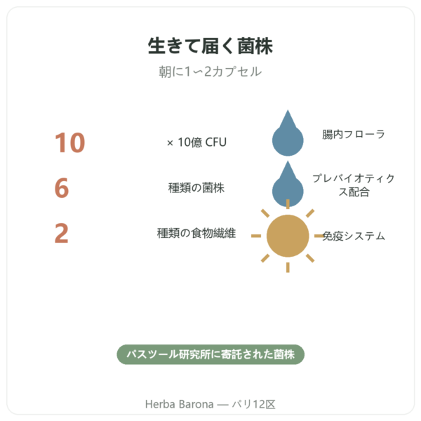 Nutripure Pure Bio² プロバイオティクス – 60カプセル 特長とデータ Paris Herba Barona