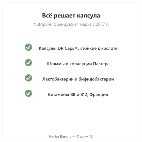 Pure Bio² Пробиотики Nutripure – 60 капсул качество Paris Herba Barona