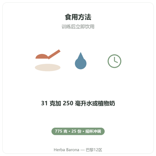Pure Recovery Nutripure – 原味 – 775 克 使用方法 Paris Herba Barona