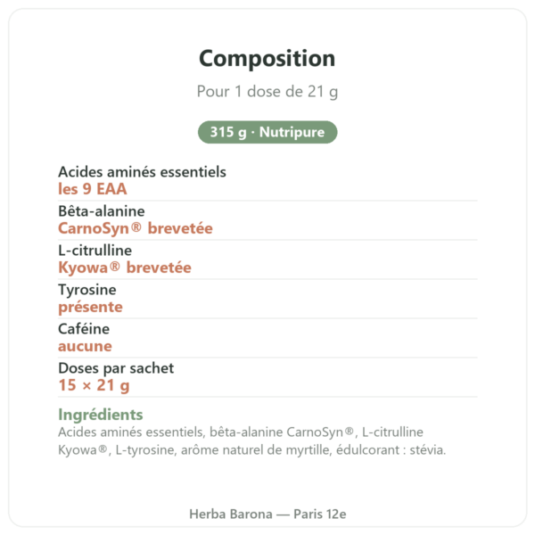 Pure Workout 315 g Nutripure composition Paris Herba Barona
