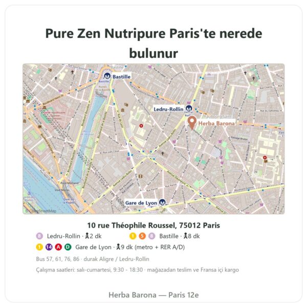 Nerede bulunur Pure Zen Nutripure 90 kapsül - Herba Barona Paris