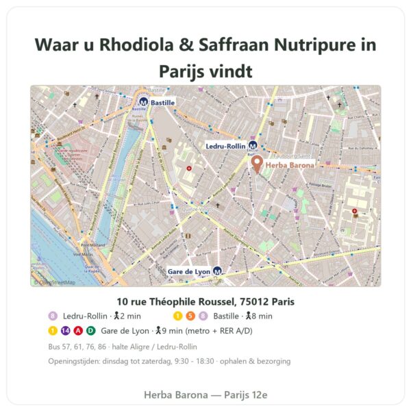 Waar te vinden Rhodiola Rosea en Saffraan Nutripure 60 capsules - Herba Barona Paris