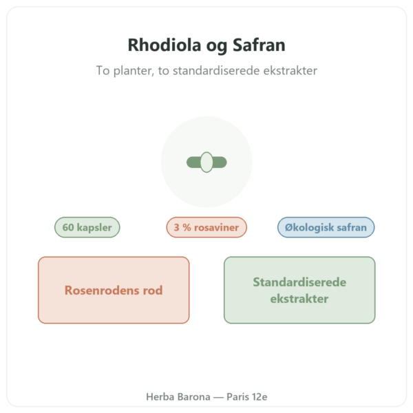 Rhodiola Rosea og Safran Nutripure 60 kapsler præsentation Paris Herba Barona