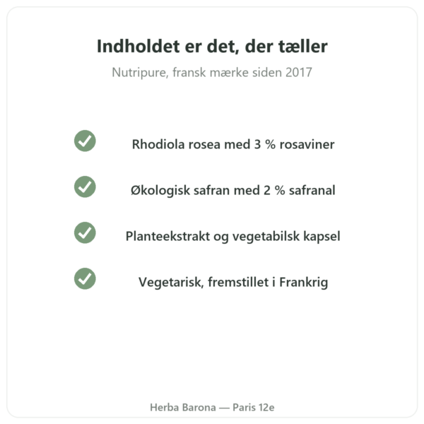 Rhodiola Rosea og Safran Nutripure 60 kapsler kvalitet Paris Herba Barona