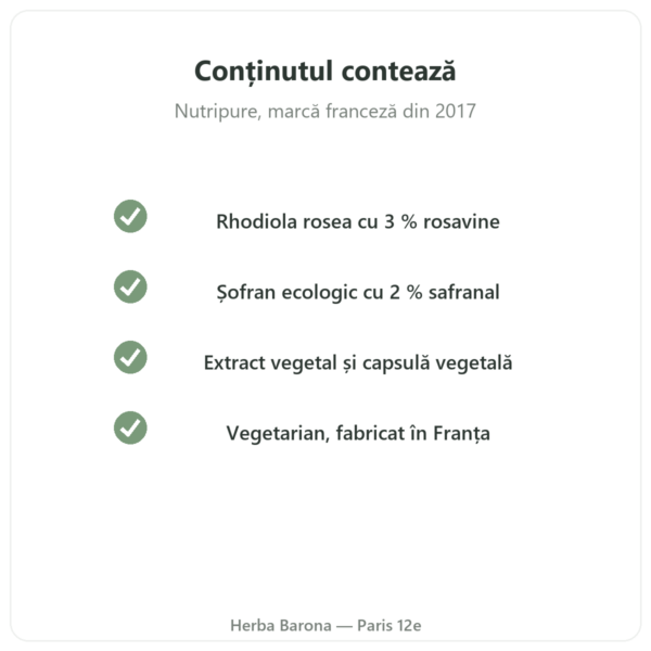 Rhodiola Rosea și Șofran Nutripure 60 de capsule calitate Paris Herba Barona