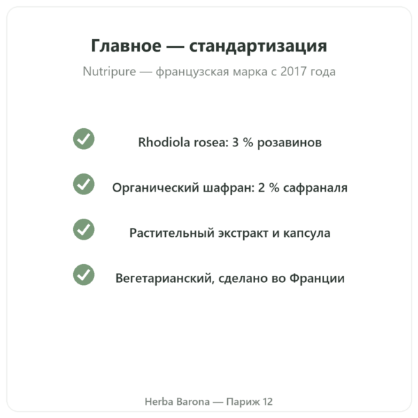 Родиола розовая и шафран Nutripure, 60 капсул качество Paris Herba Barona