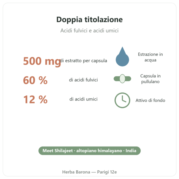 Shilajit puro – Dynveo – 60 % acidi fulvici – 60 capsule benefici e dati Paris Herba Barona