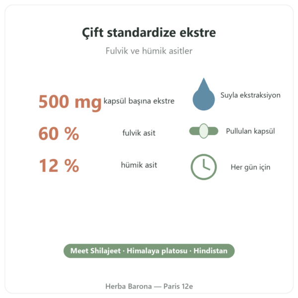 Saf Shilajit – Dynveo – fulvik asit – 60 kapsül faydalar ve rakamlar Paris Herba Barona