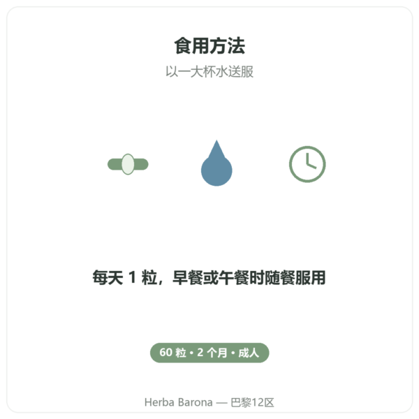 纯喜来芝 – Dynveo – 60% 富里酸 – 60 粒胶囊 使用方法 Paris Herba Barona