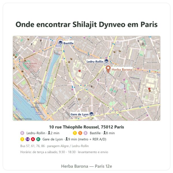 Onde encontrar Shilajit puro – Dynveo – 60 % ácidos fúlvicos – 60 cápsulas - Herba Barona Paris