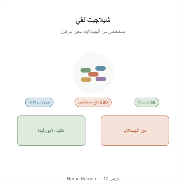 شيلاجيت نقي – Dynveo – 60 % أحماض فولفيك – 60 كبسولة تقديم Paris Herba Barona