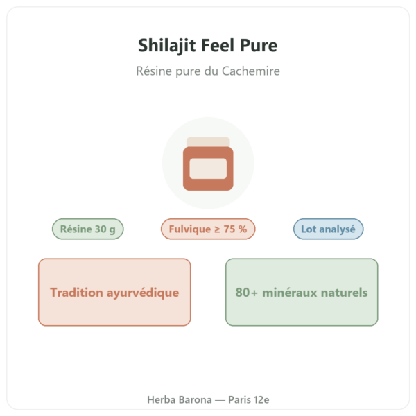 Shilajit résine pure Feel Pure 30 g présentation Paris Herba Barona