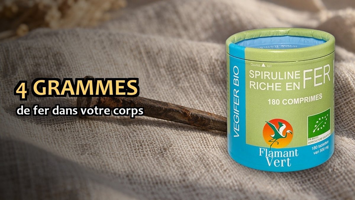 Vidéo Vegifer spiruline fer Flamant Vert VEGIFER Flamant vert 180 comprimes spiruline fer Paris Herba Barona