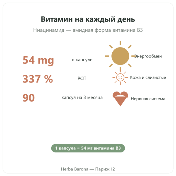 Витамин B3 (ниацинамид) Nutripure, 90 капсул польза и цифры Paris Herba Barona
