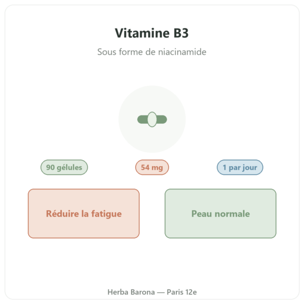 Vitamine B3 niacinamide Nutripure 54 mg 90 gélules présentation Paris Herba Barona
