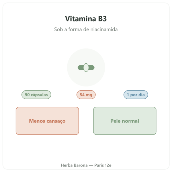 Vitamina B3 (niacinamida) Nutripure 90 cápsulas apresentação Paris Herba Barona
