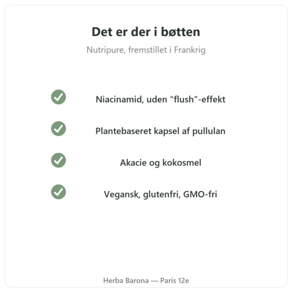 Vitamin B3 (niacinamid) Nutripure 90 kapsler kvalitet Paris Herba Barona