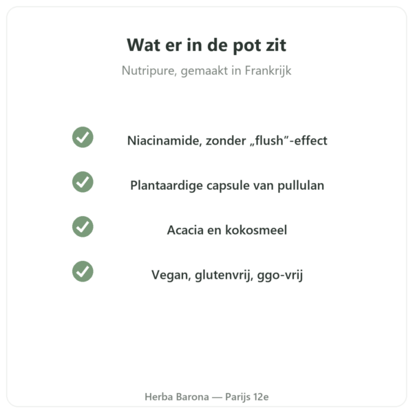 Vitamine B3 (niacinamide) Nutripure 90 capsules kwaliteit Paris Herba Barona