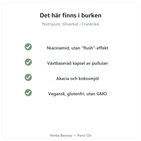 Vitamin B3 (niacinamid) Nutripure 90 kapslar kvalitet Paris Herba Barona