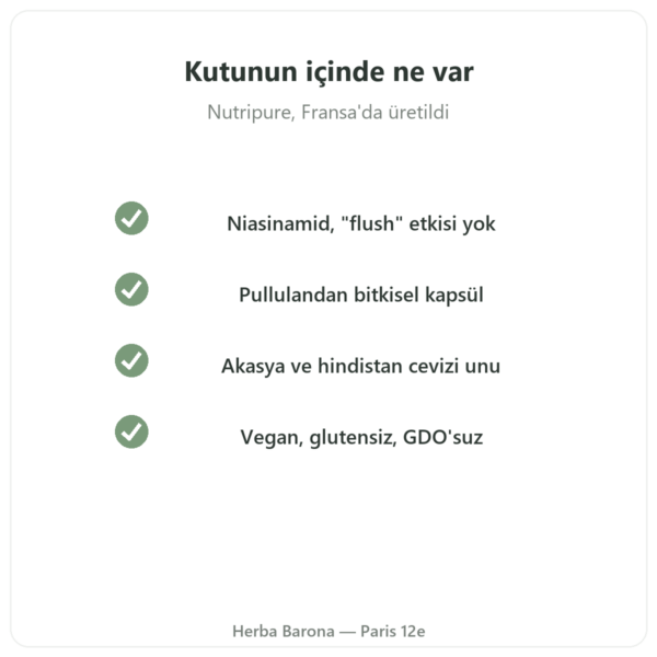 B3 Vitamini (niasinamid) Nutripure 90 kapsül kalite Paris Herba Barona
